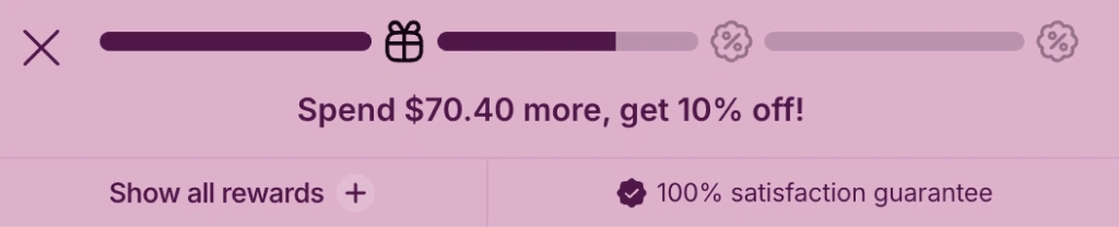 Cart reward ladder variant B: spend more, get 10% off